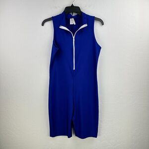 Vtg Yellow Cabbage One Piece Suit L Blue Stretch Skinsuit Activewear Costume Zip